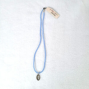 Peyote Bird Womens Beaded Necklace Blue 8.5" Cut Out Silver Cross Pendant Hippie